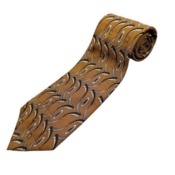 Jos A Bank 100% Silk Dress Tie Made in USA Gold Abstract Pattern‎ 58" 4" - Picture 1 of 10